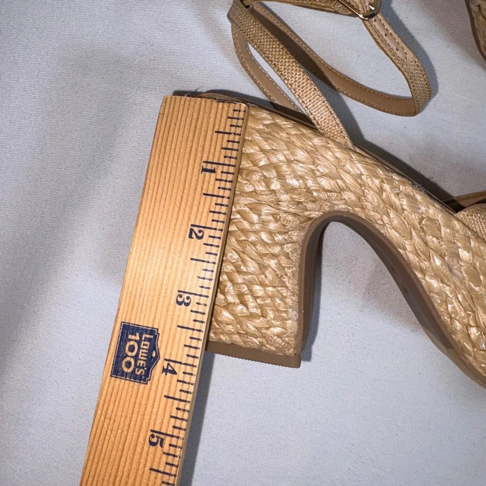 A New Day Platform Sandals 11 Tan New Woven Straw Knotted Block Heel Espadrille